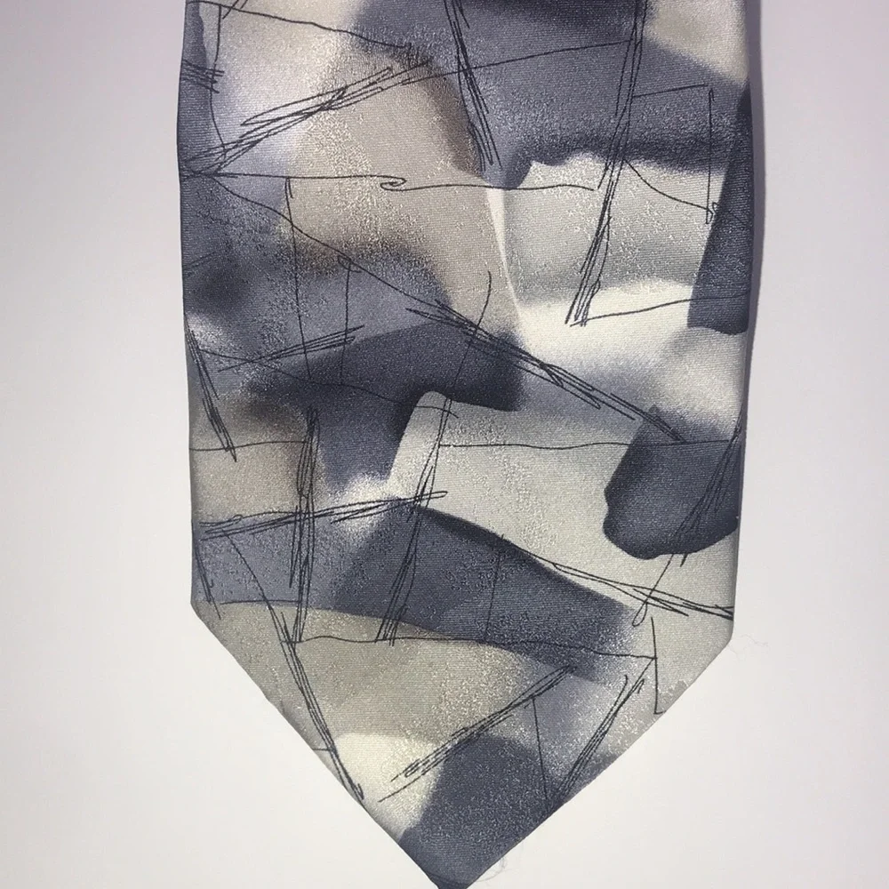 J. Garcia Men’s The Blue Iceberg Coll. 54 Abstract Silver Charcoal Silk Tie
